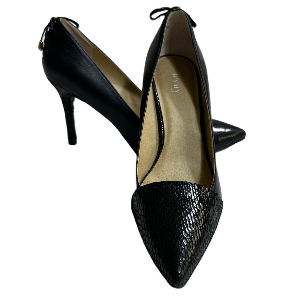 Levity Jalone Pump Black Leather Stiletto Pointed Toe Heels Sz 8,5